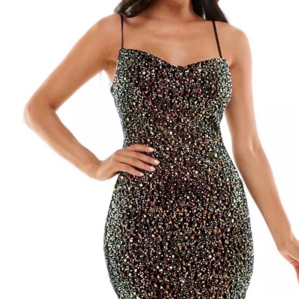 City Studio Strapless Multicolor Sequin Dress